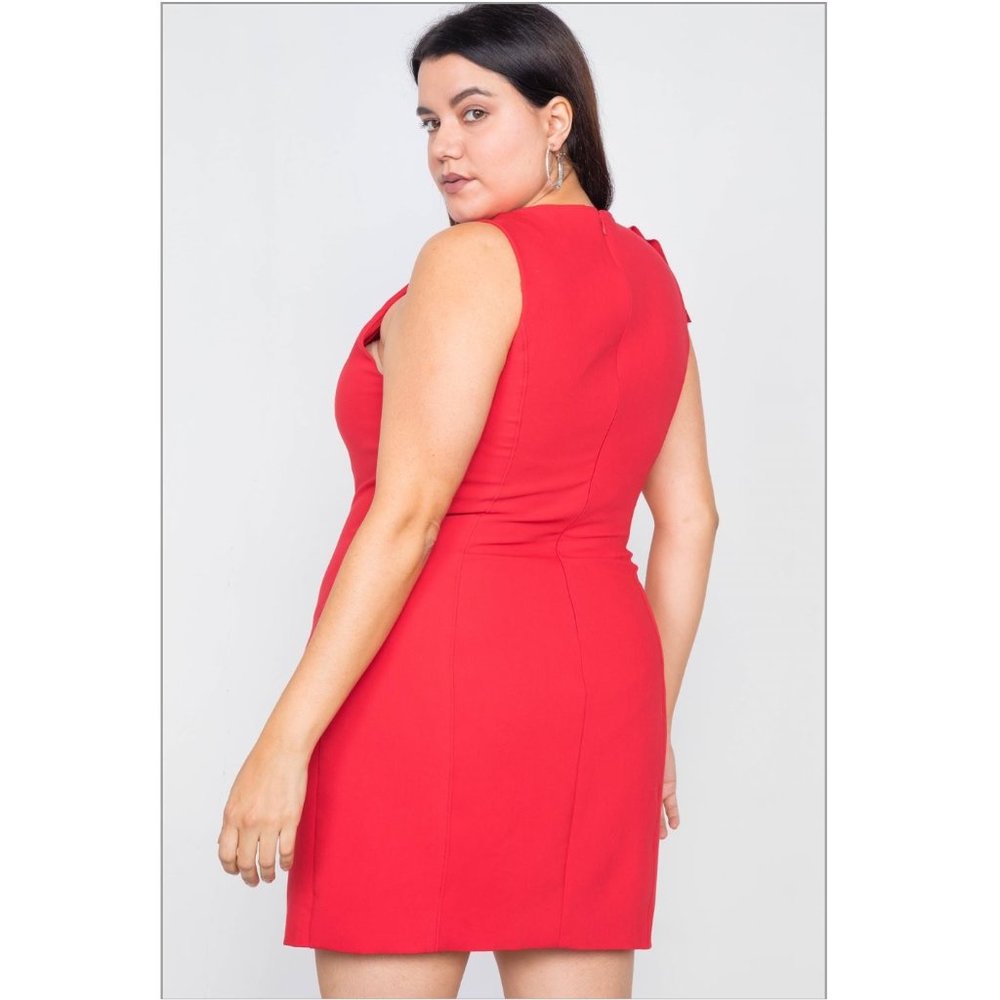 2FOR$30 - NWT Janette Plus Trim Frill Sleeveless Red Mini Dress, Size 3X - Picture 6 of 7